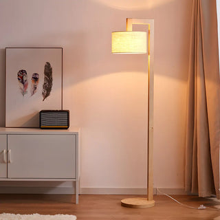 Natural White Barrel Wooden Minimalist Floor Lamp Zawala Image - 4