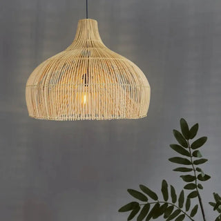 ZOWALA - Bohemian Natural Woven Wide Dome Pendant Light Image - 2