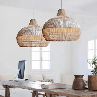 ZOWALA - Bohemian Natural Woven Wide Dome Pendant Light Image - 3