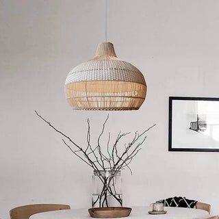 ZOWALA - Bohemian Natural Woven Wide Dome Pendant Light Image - 4