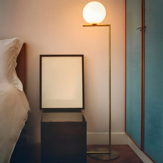 Bedside Minimalist  Globe Glass Shade Brass Floor Lamp Zawala Image - 1
