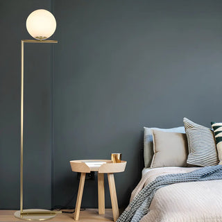Bedside Minimalist  Globe Glass Shade Brass Floor Lamp Zawala Image - 10