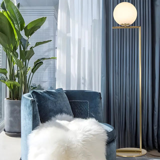 Bedside Minimalist  Globe Glass Shade Brass Floor Lamp Zawala Image - 2