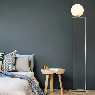 Bedside Minimalist  Globe Glass Shade Brass Floor Lamp Zawala Image - 3