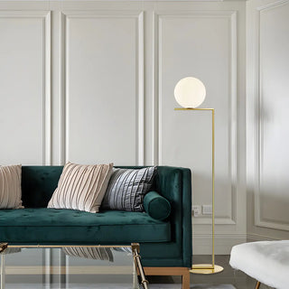 Bedside Minimalist  Globe Glass Shade Brass Floor Lamp Zawala Image - 9