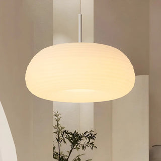 Modern Round Glass Pendant Light Dining Room White Zawala Image - 2