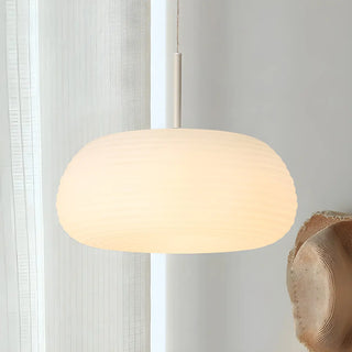 Modern Round Glass Pendant Light Dining Room White Zawala Image - 3