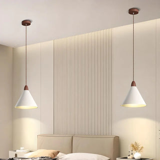 Minimalist White Metal Cone Bedroom Pendant Light Zawala Image - 1