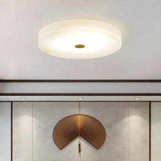 Minimalist Round Alabaster White Flush Mount Ceiling Light Zawala Image - 1