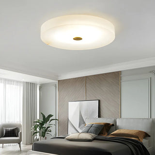 Minimalist Round Alabaster White Flush Mount Ceiling Light Zawala Image - 2