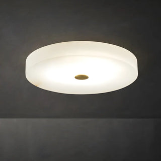 Minimalist Round Alabaster White Flush Mount Ceiling Light Zawala Image - 4