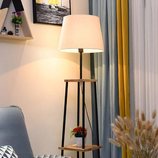 Minimalist Cone Black Metal Floor Lamp with Shelf Zawala Image - 10