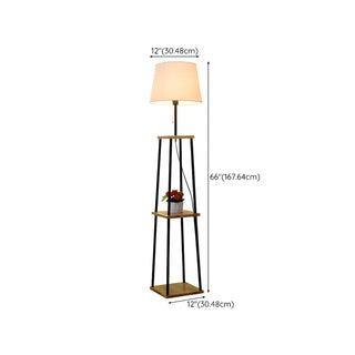 Minimalist Cone Black Metal Floor Lamp with Shelf Zawala #size
