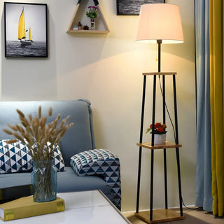 Minimalist Cone Black Metal Floor Lamp with Shelf Zawala Image - 6
