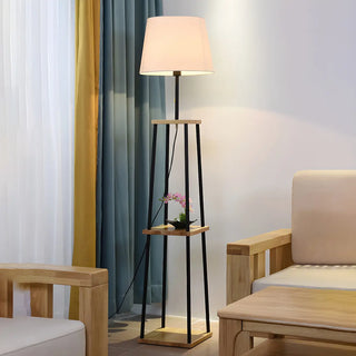 Minimalist Cone Black Metal Floor Lamp with Shelf Zawala Image - 7