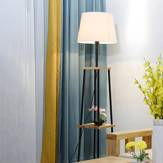Minimalist Cone Black Metal Floor Lamp with Shelf Zawala Image - 8