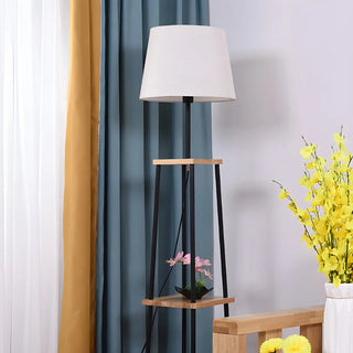 Minimalist Cone Black Metal Floor Lamp with Shelf Zawala Image - 9