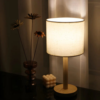 Minimalist Fabric Shade Wood Base Cylinder Table Lamp Zawala Image - 1