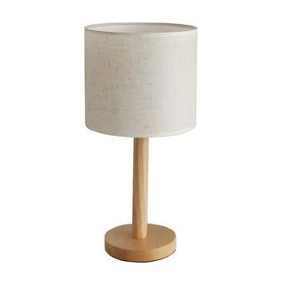 Minimalist Fabric Shade Wood Base Cylinder Table Lamp Zawala Image - 12