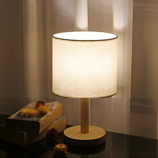Minimalist Fabric Shade Wood Base Cylinder Table Lamp Zawala Image - 3