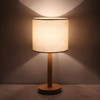 Minimalist Fabric Shade Wood Base Cylinder Table Lamp Zawala Image - 4