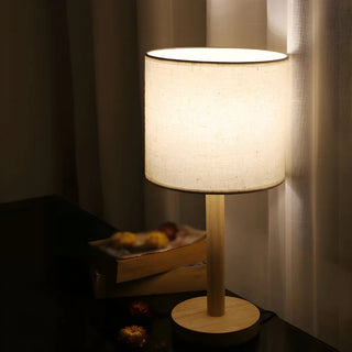 Minimalist Fabric Shade Wood Base Cylinder Table Lamp Zawala Image - 5
