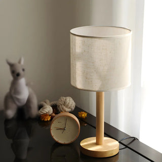 Minimalist Fabric Shade Wood Base Cylinder Table Lamp Zawala Image - 6