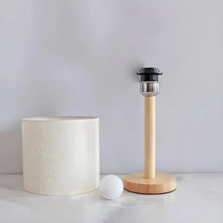 Minimalist Fabric Shade Wood Base Cylinder Table Lamp Zawala Image - 7