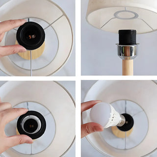 Minimalist Fabric Shade Wood Base Cylinder Table Lamp Zawala Image - 9
