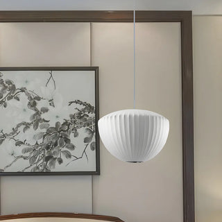 ZOWALA - Minimalist Bowl White Small Fabric Living Room Pendant Light Image - 1