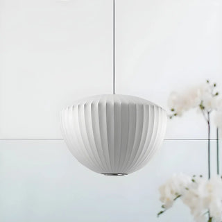 ZOWALA - Minimalist Bowl White Small Fabric Living Room Pendant Light Image - 2