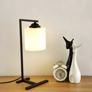 Minimalist White Cylinder Shade Black Base Table Lamp Zawala Image - 1