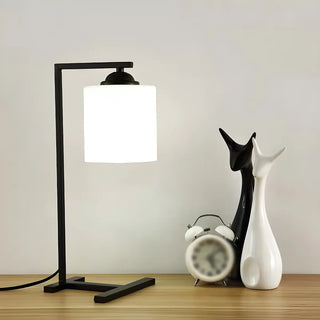 Minimalist White Cylinder Shade Black Base Table Lamp Zawala Image - 2