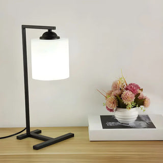 Minimalist White Cylinder Shade Black Base Table Lamp Zawala Image - 3