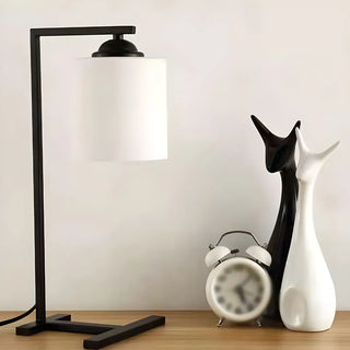 Minimalist White Cylinder Shade Black Base Table Lamp Zawala Image - 4