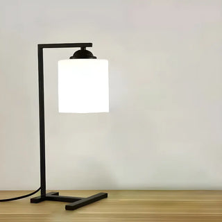 Minimalist White Cylinder Shade Black Base Table Lamp Zawala Image - 5