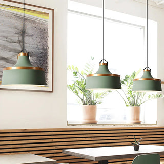 Minimalist Drum Matte Metal Dining Room Green Pendant Light Zawala Image - 4