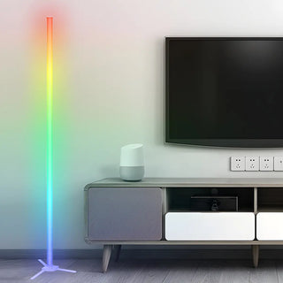 White Minimalist Linear LED Tripod Metal Floor Lamp Zawala Image - 1