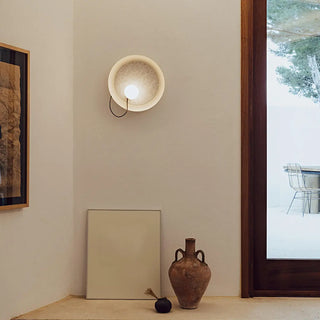 Minimalist White Shade Round Metal LED Wall Sconce Zawala Image - 1