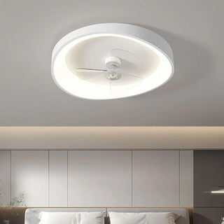 Minimalist White Round Flush Mount Ceiling Fan Light Zawala Image - 2