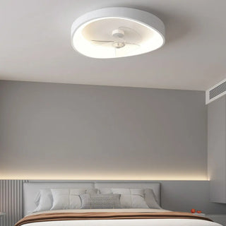 Minimalist White Round Flush Mount Ceiling Fan Light Zawala Image - 3