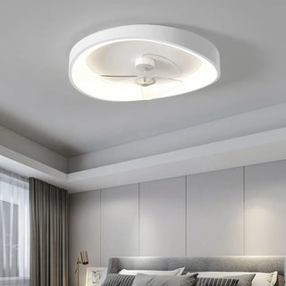 Minimalist White Round Flush Mount Ceiling Fan Light Zawala Image - 5