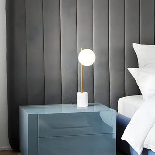 Minimalist White Sphere Shade Marble Base Table Lamp Zawala Image - 1