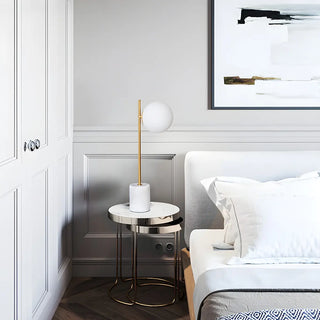 Minimalist White Sphere Shade Marble Base Table Lamp Zawala Image - 2