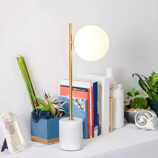 Minimalist White Sphere Shade Marble Base Table Lamp Zawala Image - 4