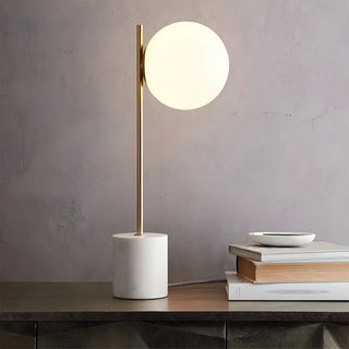 Minimalist White Sphere Shade Marble Base Table Lamp Zawala Image - 5