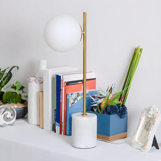 Minimalist White Sphere Shade Marble Base Table Lamp Zawala Image - 7