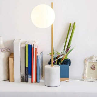 Minimalist White Sphere Shade Marble Base Table Lamp Zawala Image - 8