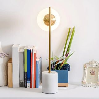 Minimalist White Sphere Shade Marble Base Table Lamp Zawala Image - 9