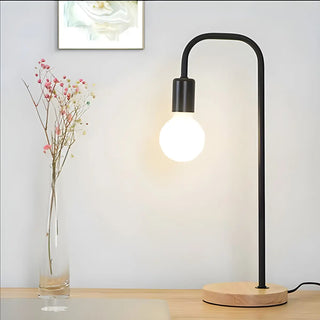 Minimalist Globe Shade Wood Base Black Metal Table Lamp Zawala Image - 1